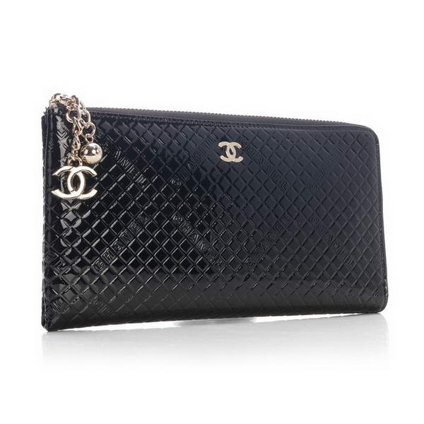 Replica Chanel A40319 Black Patent Leather Zippy Wallet